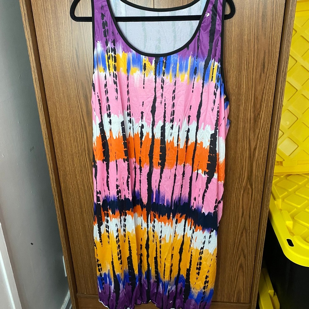 Tie Dye Shift Dress Women 4XL Multicolor Sleeveless Relaxed